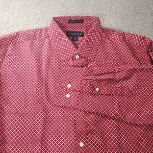 ZYLOS Shirt Mens Size Large 16-16.5 Red White Polka Dots Wrinkle Free Button Up